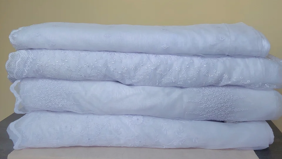 Embroidered curtain fabric available for custom curtain sewing