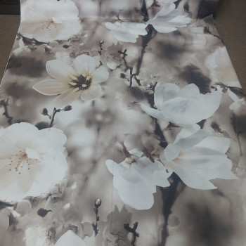 Tkanina białe kwiaty magnoli 150cm.