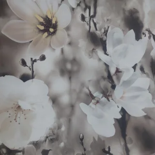 Tkanina zasłonowa szara białe kwiaty magnolii 150 cm