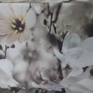 Tkanina zasłonowa szara białe kwiaty magnolii 150 cm