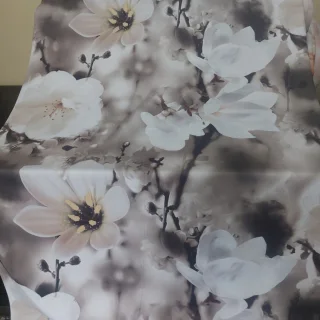 Tkanina zasłonowa szara białe kwiaty magnolii 150 cm