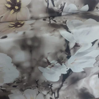 Tkanina zasłonowa szara białe kwiaty magnolii 150 cm